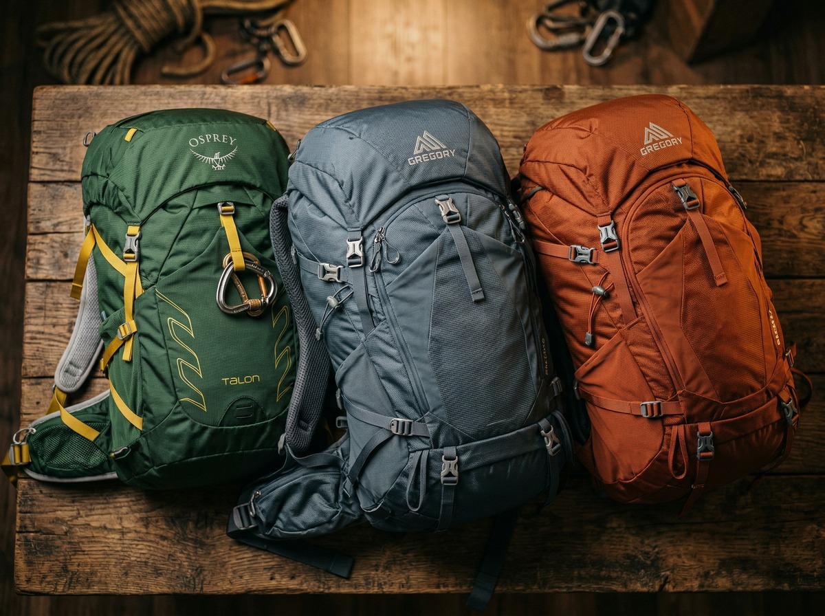 登山用バックパックの査定風景