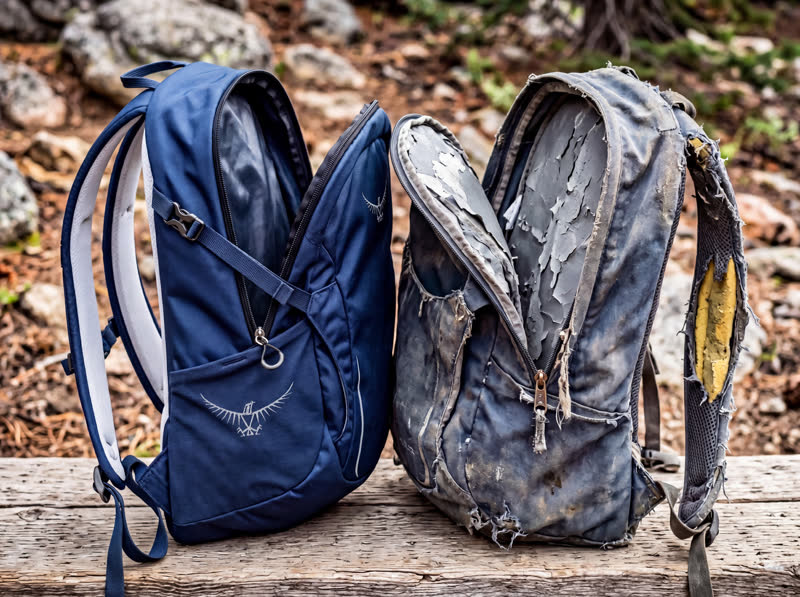 バックパックの経年劣化を示す比較イメージ