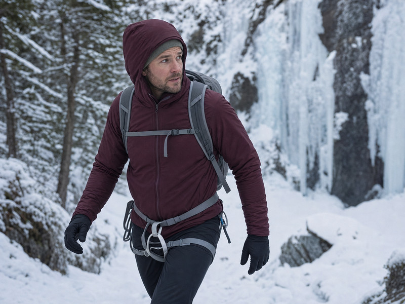 Proton Hoody Men'sを着用して雪上を行動するクライマー