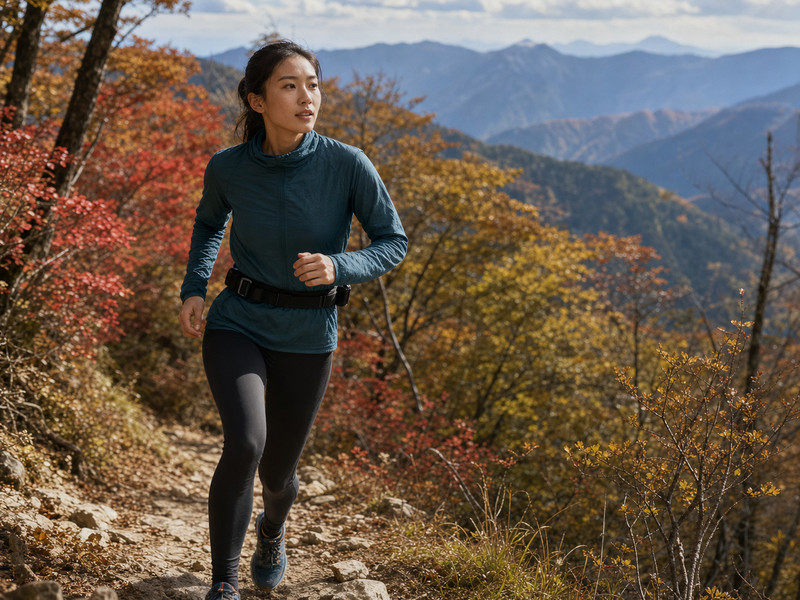Run with Octaを着用して秋山を走るトレイルランナー