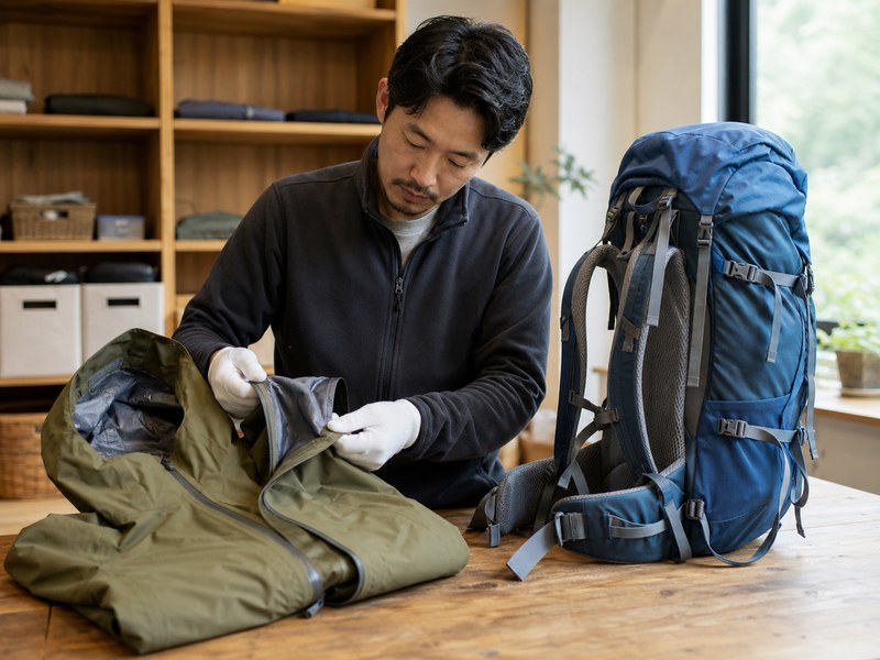 ミレー製品をカテゴリーごとに点検する様子