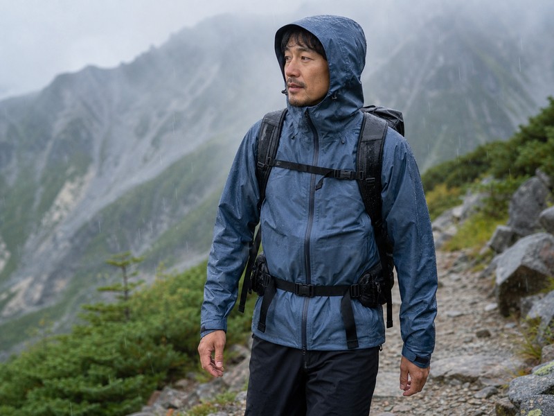 山岳環境でストームクルーザー ジャケットを着用する登山者