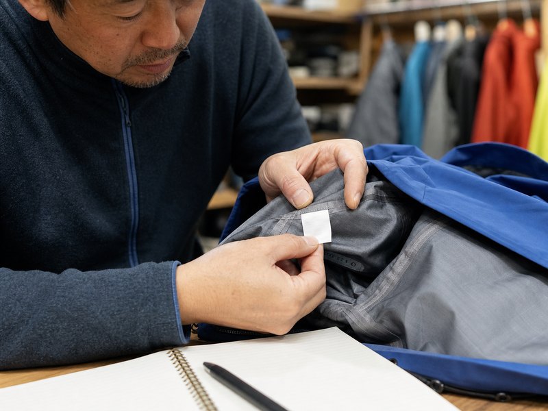 内側タグの製品番号とシーズンコードを確認する査定風景