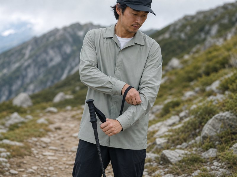 Shadow Rip生地のUL Shirtを成人モデルが着用する自然使用イメージ