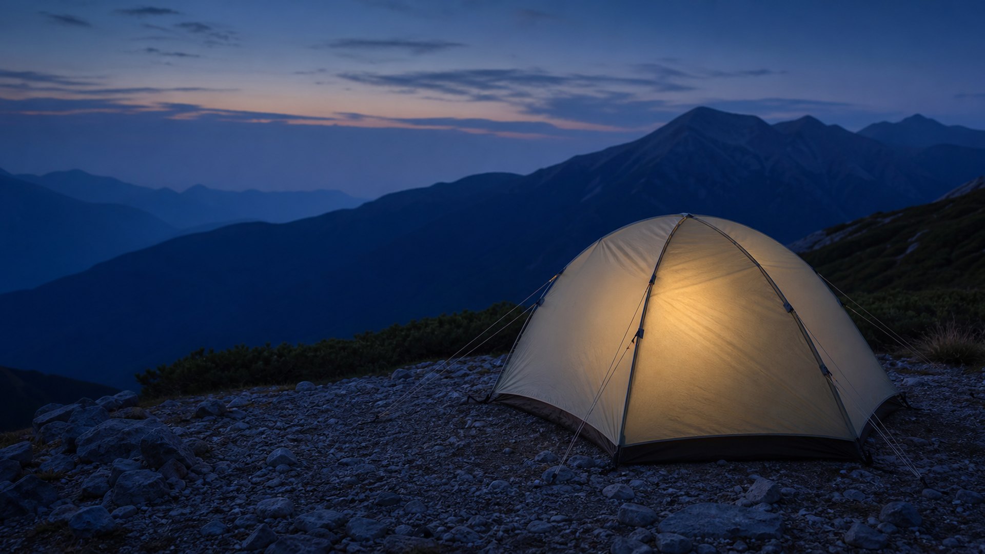 山岳地帯に設営された登山用テントのイメージ