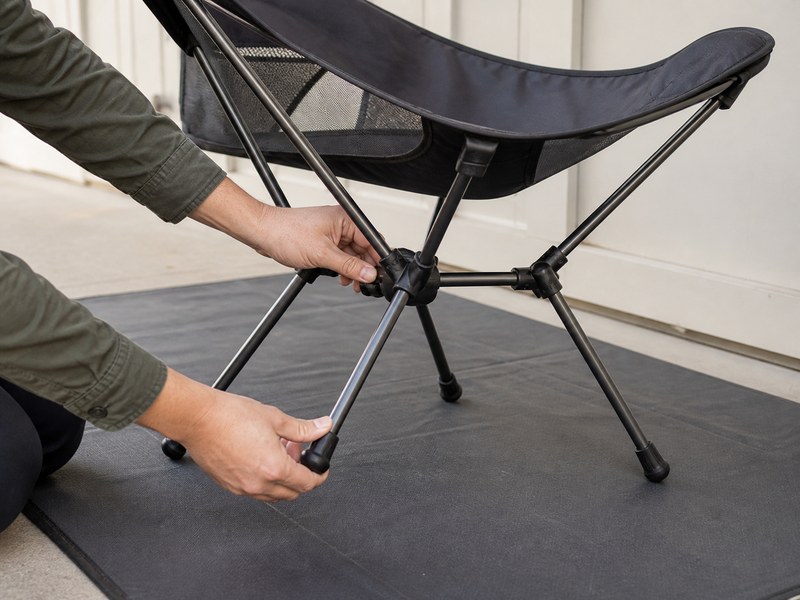 登山用軽量チェアのポール、ハブ、ショックコードを確認するイメージ
