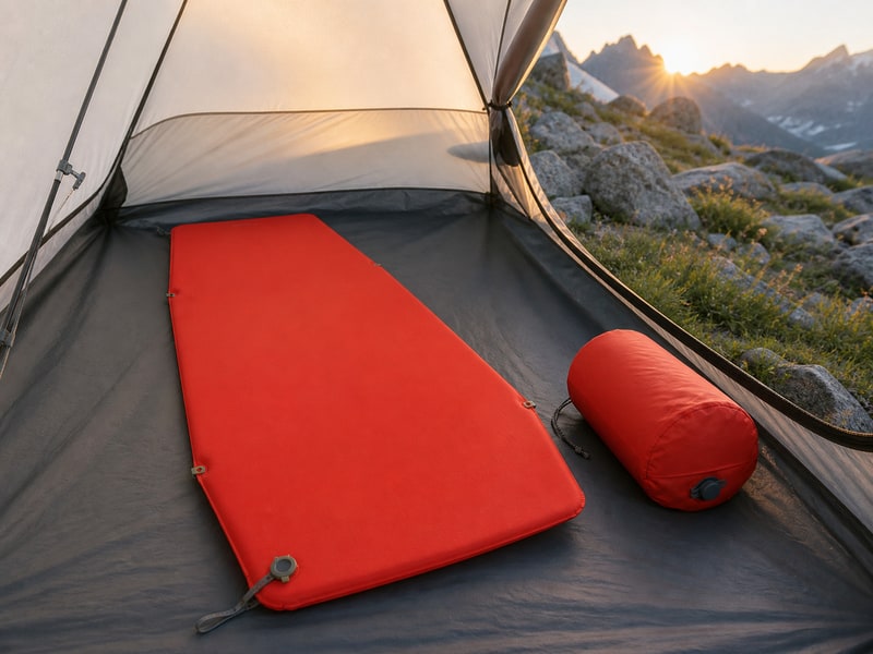 アルパインパッド 25 180を想起させるオレンジ色のフォーム入り登山用マットの使用イメージ